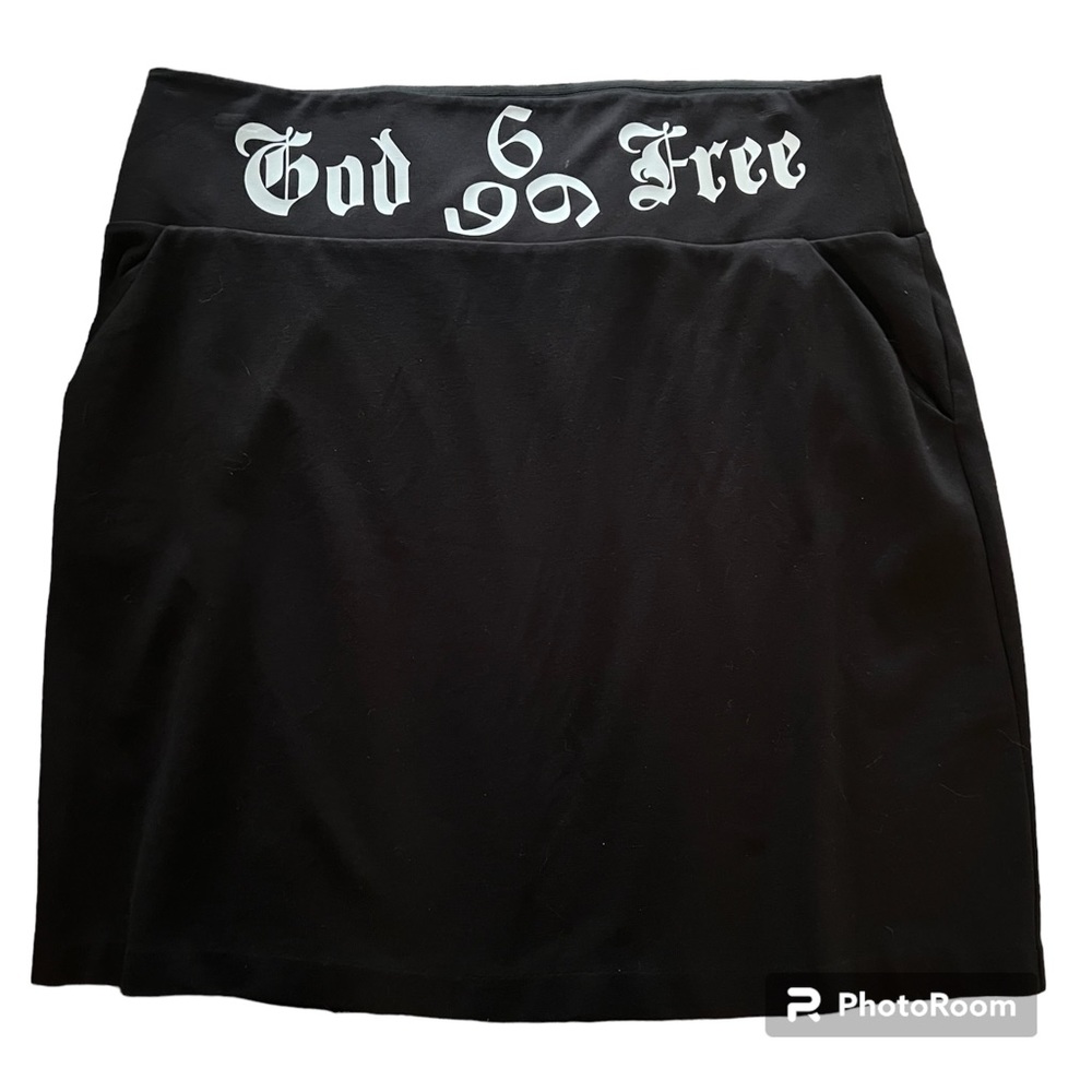 Custom God Free 666 Skirt one ofa kind black skirt with pockets upcycle size xxl